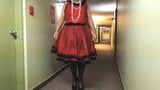 Sissy Ray in Red Sissy Dress in hotel hallway snapshot 5