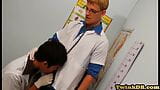 Skinny Asian twink barebacking 3some at doctor office snapshot 2