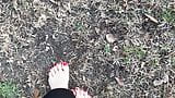 Sexy Feet Female Barefoot Outside Walking Dirty Soles Red Toenails Foot Fetish No Talking snapshot 8