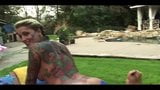 Beautiful tattooed blonde milf - bathing in the garden snapshot 3