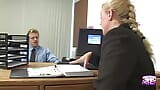 Blonde boss has flaming hot sex with her handsome blonde underling in her office snapshot 1