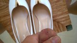 2 Big loads of semen on white stilettos snapshot 1