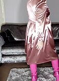 Tv crossdresser sexy pink satin dress and hot pink boots snapshot 1