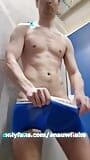 Twink with big dick having fun in the changing room at the swimming pool snapshot 9