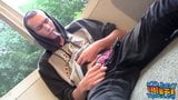 Homosexual thug takes a smoke outdoors and jacks off snapshot 2