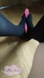 Cute little sissy trying practice footjob in black stockings snapshot 4