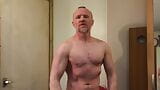 Muscular Daddy bodybuilder flexing muscles in gym vest then strips naked and jerks off his big cock! snapshot 7