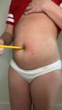 FTM hairy fucks big hairy belly button with a pencil. snapshot 9