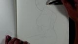 鉛筆アートを描く裸の継母のおっぱい snapshot 2