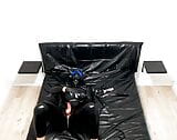 Latex puppy, blinded ,playing with toys, cuming&tasting snapshot 16