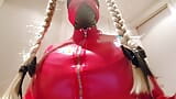 Busty sissy slut in red latex snapshot 9