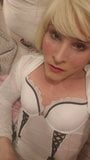 Sexy self face cum eating trans slut in white sexy lingerie snapshot 8