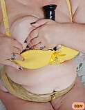 Big Boobs Mature Granny Wife uses black dildo. She shows those gorgeous nipples. snapshot 12