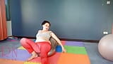 Regina Noir. A woman in yoga leotards practices yoga in the gym. Transparent red leotard yoga NUDE FULL VIDEO snapshot 2