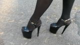 Lady L walking with extreme high heels and smoking. snapshot 1