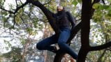 Girl climbed a tree to rub her pussy on it - Lesbian-illusion snapshot 2