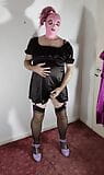 Uk tv slut Nottstvslut short black shiny satin hooded hot sexy sissy crossdresser snapshot 2