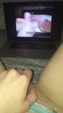 Rubbing big clit and puffy nips to guys cumtributing her snapshot 8