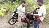 Indian Threesome Gay Movies In Hindi - A young boy comes to the forest with a bike and calls his friends and gives them - Hindi snapshot 16