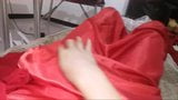 Crossdressing in red satin long gown snapshot 5