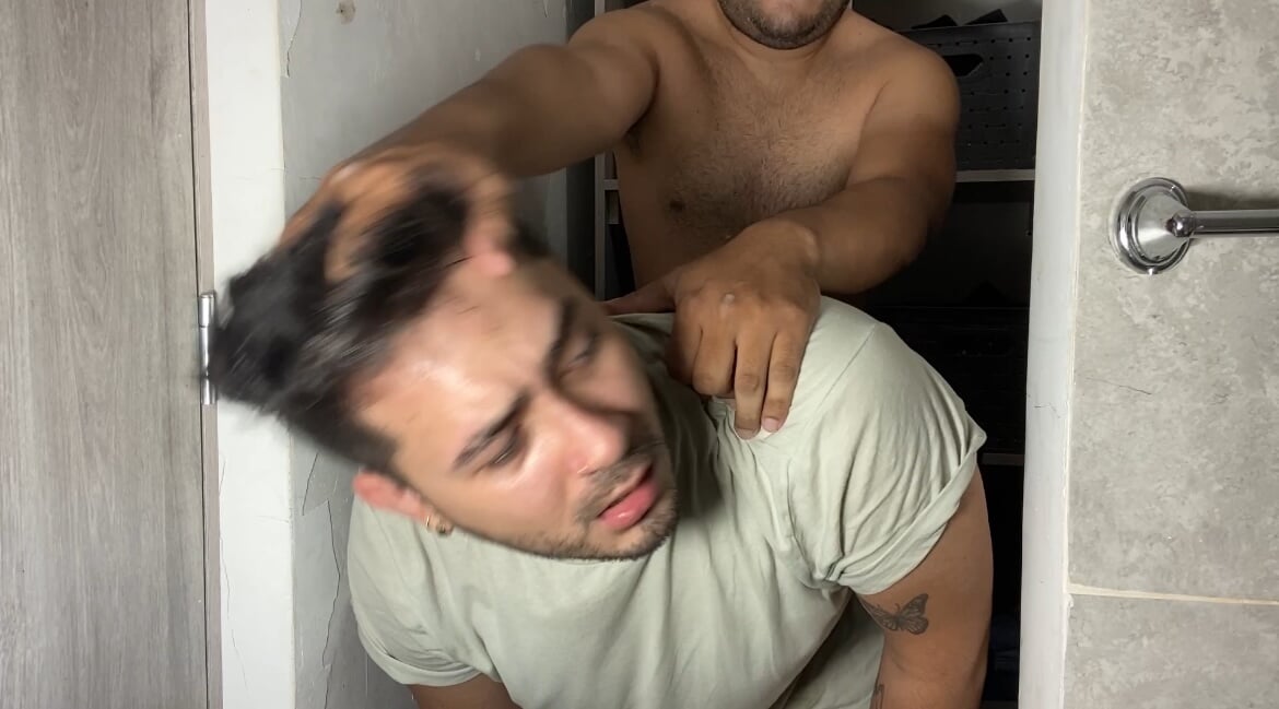 My sister's boyfriend catches me watching him while he showers and out of revenge he eats my ass hard secretly