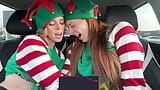 Horny elves cumming in drive thru with lush remote controlled vibrators featuring Nadia Foxx snapshot 16