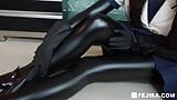 Fejira com Cute girl in leather stroking body and feet snapshot 6