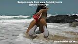 Hotkinkyjo in sexy tan dress fuck her ass with red dildo from mrhankey & anal prolapse at the beach snapshot 7