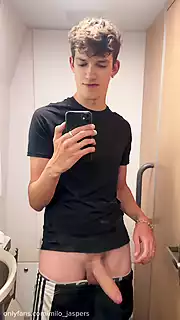 Hung twink Milo gets super horny on the train and shoots a big  