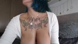 Busty tattooed Kitty sucks nipples and titfucks dildo snapshot 17