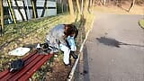 She pee through pants and flashing in a public park snapshot 10