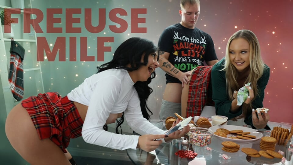 Azgın orta yaşlı seksi kadın Paisley Porter ve özgür üvey ailesi biraz Noel bağlaması yapıyor