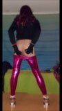 Pink metallic stretch pants tease snapshot 5