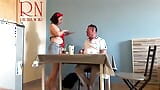 Naked Waitress. Restaurant Guest Eats From the Waitress's Navel. Full Video snapshot 4