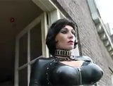 Strict sexy mistress in latex, punishes with a whip and hand snapshot 2