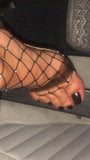 Car driving in clear High Heels & Fishnet Stockings snapshot 5