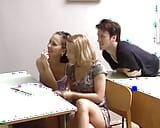 Two juicy German girls getting fucked by two dudes in the classroom snapshot 1