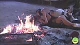 Two Attractive Lesbians Passionately Kiss and Touch Their Pussies Next to the Campfire snapshot 5