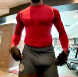 Running commando at the gym in a sexy spandex short snapshot 3