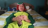 Horny Asian guy jacking off wearing furry dinosaur onesie. C snapshot 10