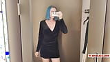 Trying on mini dresses and sexy clothes in a shopping center. Look at me in the fitting room and jerk off to my tits snapshot 6