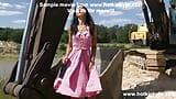 Hotkinkyjo in sexy pink dress take bottle in ass & anal prolapse at the sand mine excavator snapshot 3