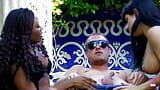 Two Guys Take Turns Fucking Two Insatiable Brazilian Sluts in the Garden snapshot 3