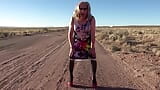 Mrs Samantha dances to the Eagles song Hotel California, in the desert near Winslow Arizona snapshot 16