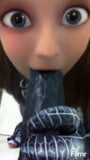 Spidergirl trying to deep throat a massive black dildo. snapshot 4