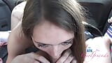 Car sex and naughty ride with Mira Monroe amateur in back seat blowjob filmed POV snapshot 13