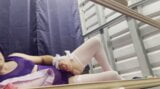 CindiCsissy masturbating in tight purple and white stockings snapshot 3