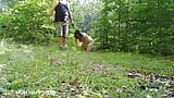 Milf submissive slut taken for a walk on a leash in forest snapshot 1