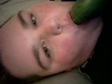 Trailer trash Angie licking and teasing me with cucumber snapshot 5