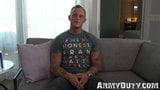 Buff military gay strips on the couch and jerks his dick off snapshot 1